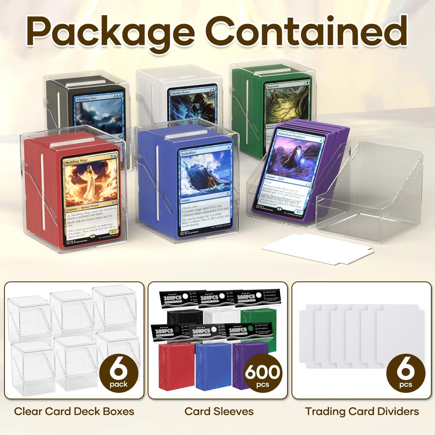 YSCare 6 Pack Card Deck Boxes with 600 Sleeves | Clear Commander Case for MTG & Trading Cards