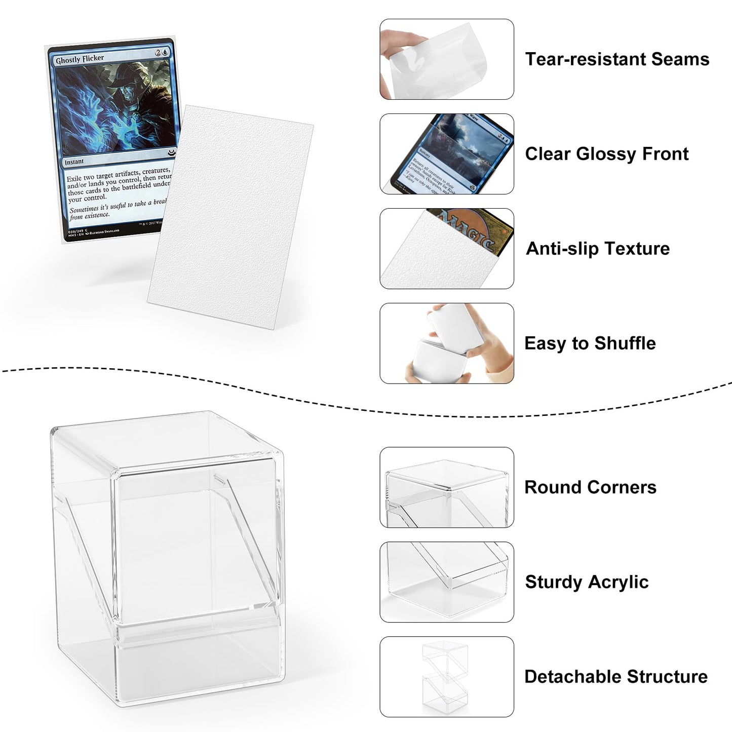 YSCare Card Deck Box Case – 100 Sleeves & Divider, Clear Storage for MTG, Yu-Gi-Oh & Sports Cards