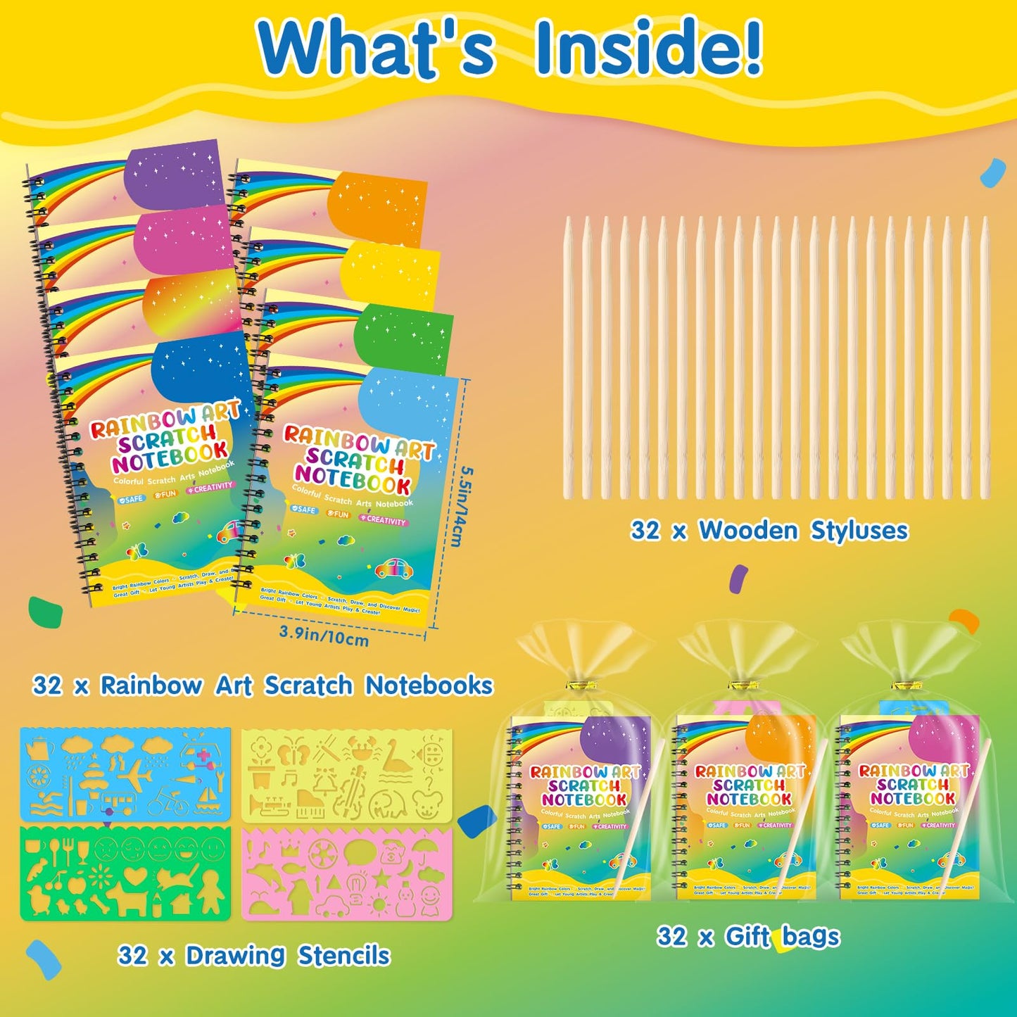 YSCare Scratch Arts 32-Pack Rainbow Notebooks – Party Favors & Classroom Prizes for Kids
