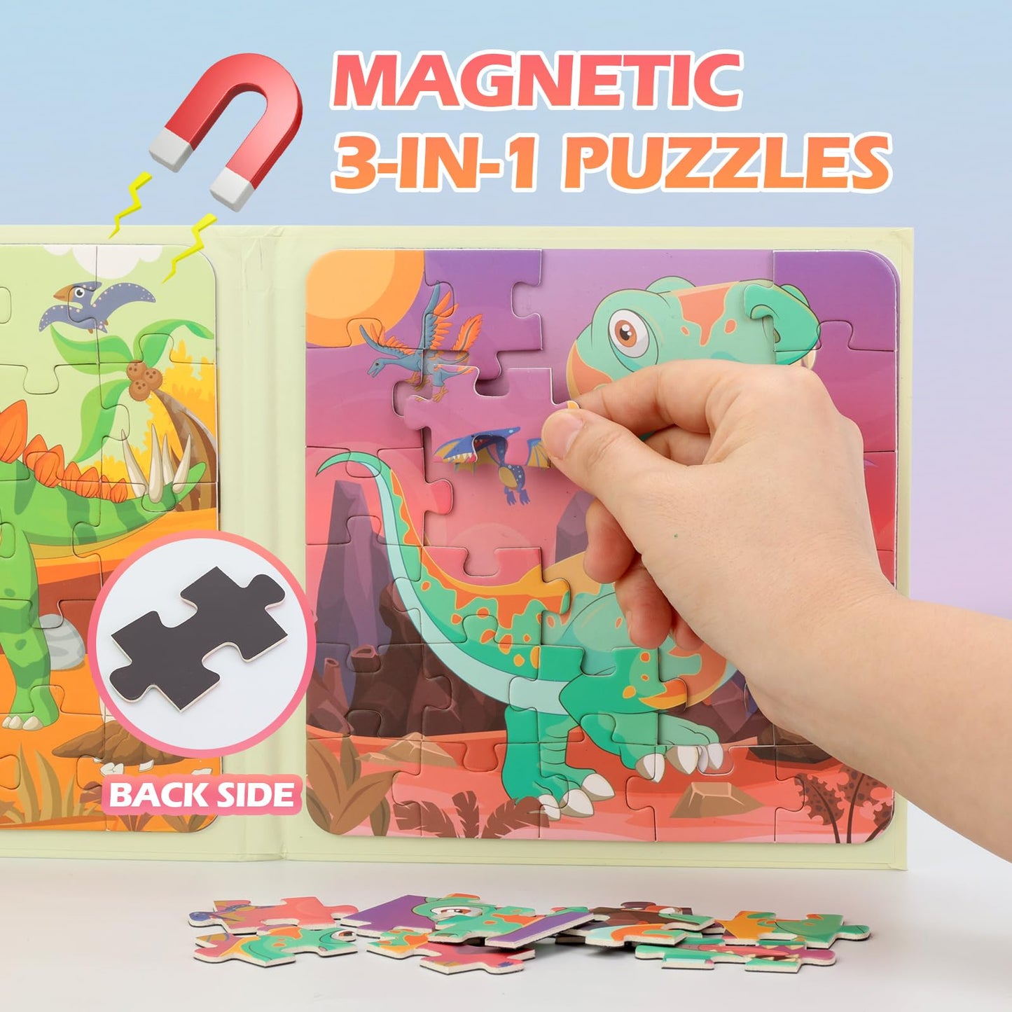 YSCEN Magnetic Puzzles for Kids – Dinosaur Jigsaw Set & Travel Toys (Ages 3-5)
