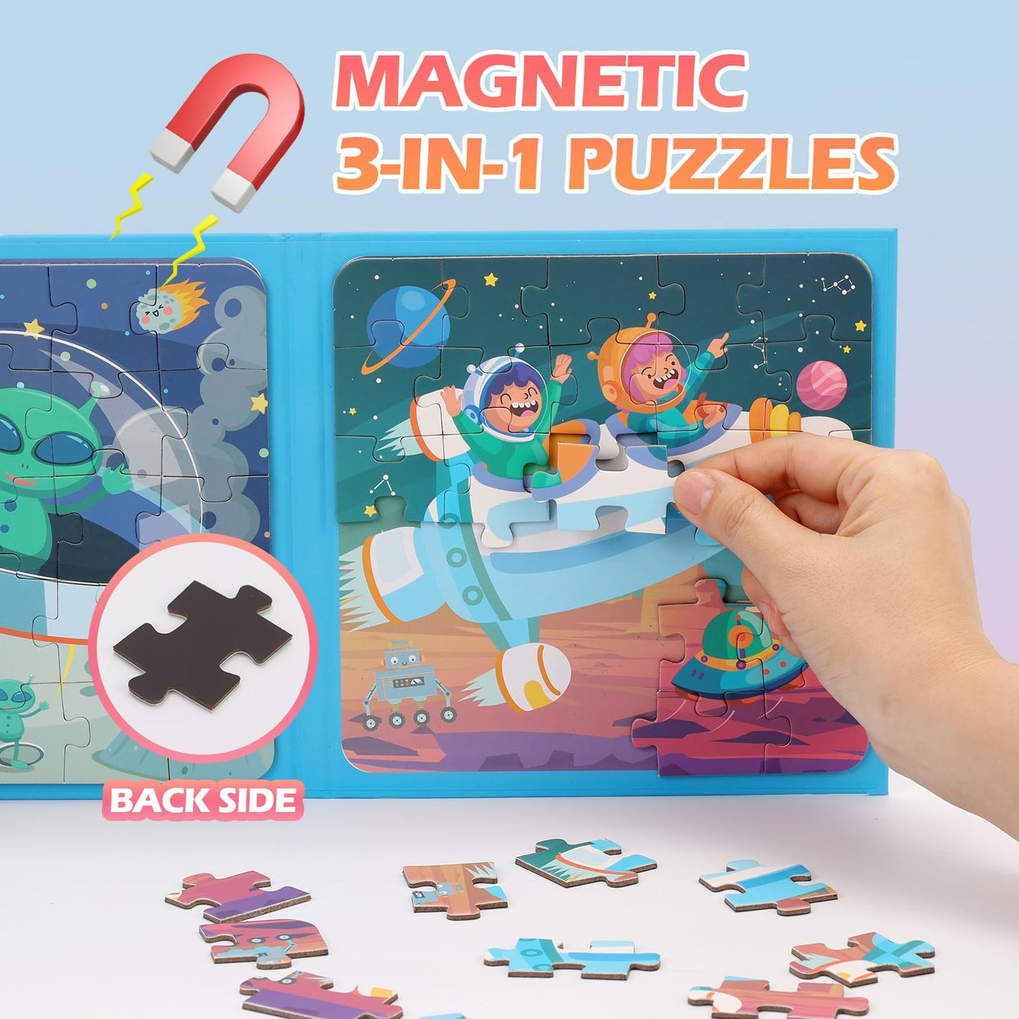 YSCEN Magnetic Puzzles for Kids – Dinosaur Jigsaw Travel Book (Ages 3-5)