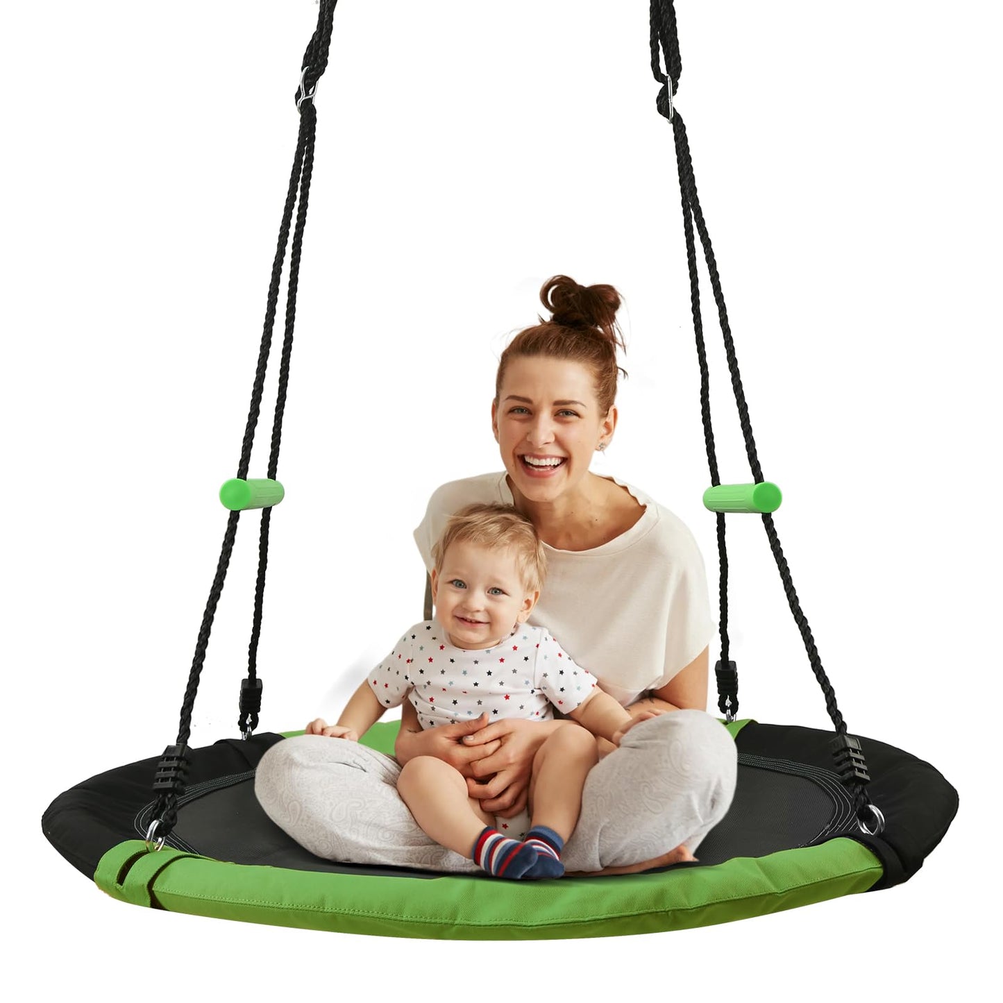 YSEJOMP Black Round Saucer Swing with Handles – 40-Inch Outdoor Swing, Durable Frame & PP Mat
