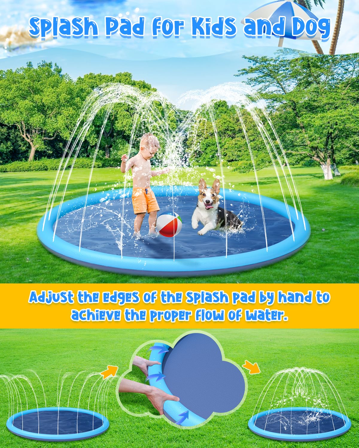 YSJILIDE Non-Slip Large Splash Pad XL Blue for Kids & Pets