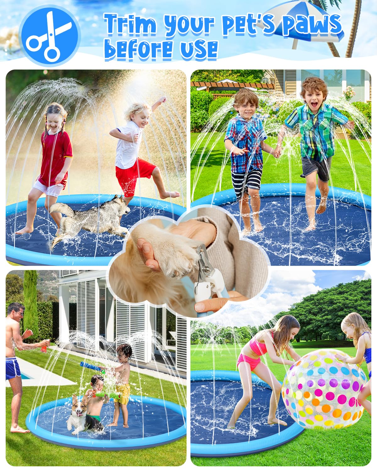 YSJILIDE Non-Slip Large Splash Pad XL Blue for Kids & Pets