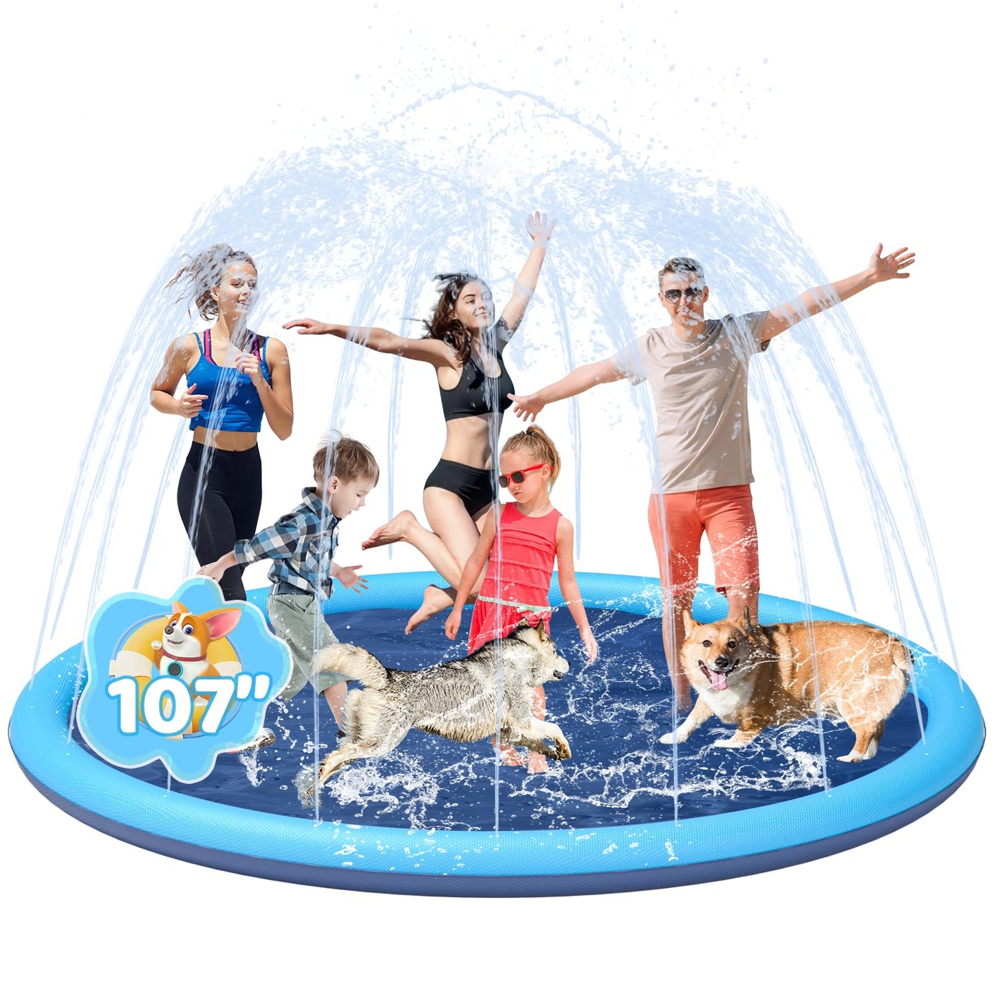 YSJILIDE Splash Pad for Kids and Dogs | Non-Slip 107-Inch Outdoor Sprinkler Play Mat