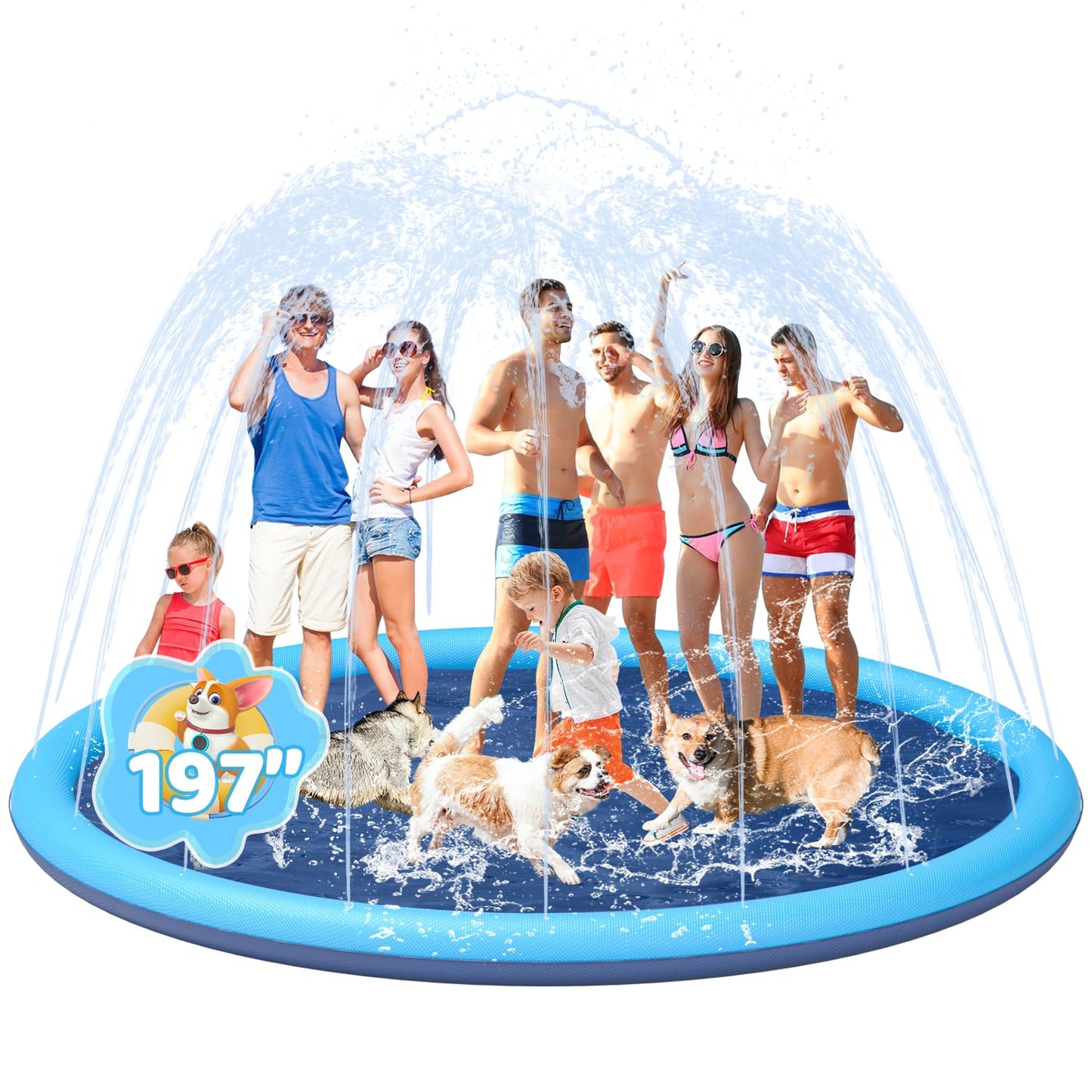 YSJILIDE Splash Pad for Kids and Dogs – Non-Slip 197-Inch Outdoor Sprinkler Pool