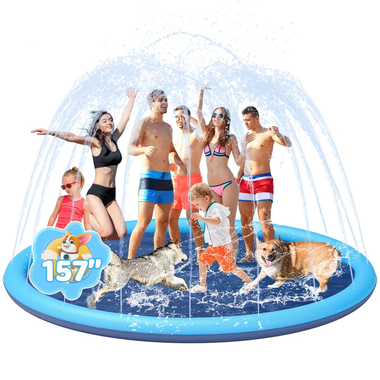 YSJILIDE Splash Pad for Kids & Dogs — Non-Slip 157-Inch Backyard Splash Pool