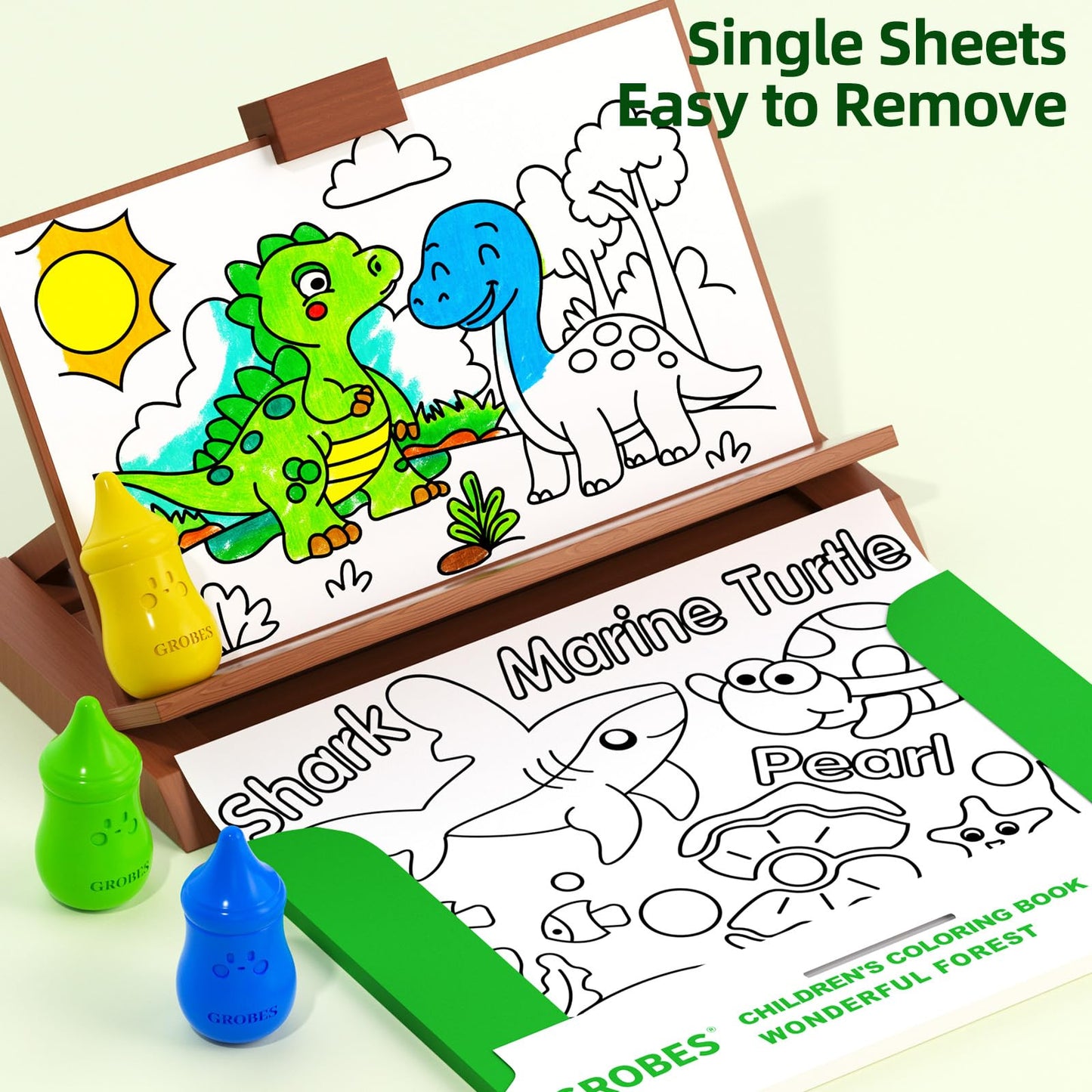 YSNYSN 3-in-1 Crayons Themed Set – 8 Colors with Fruits & Vegetables + Wonderful Forest Coloring Books