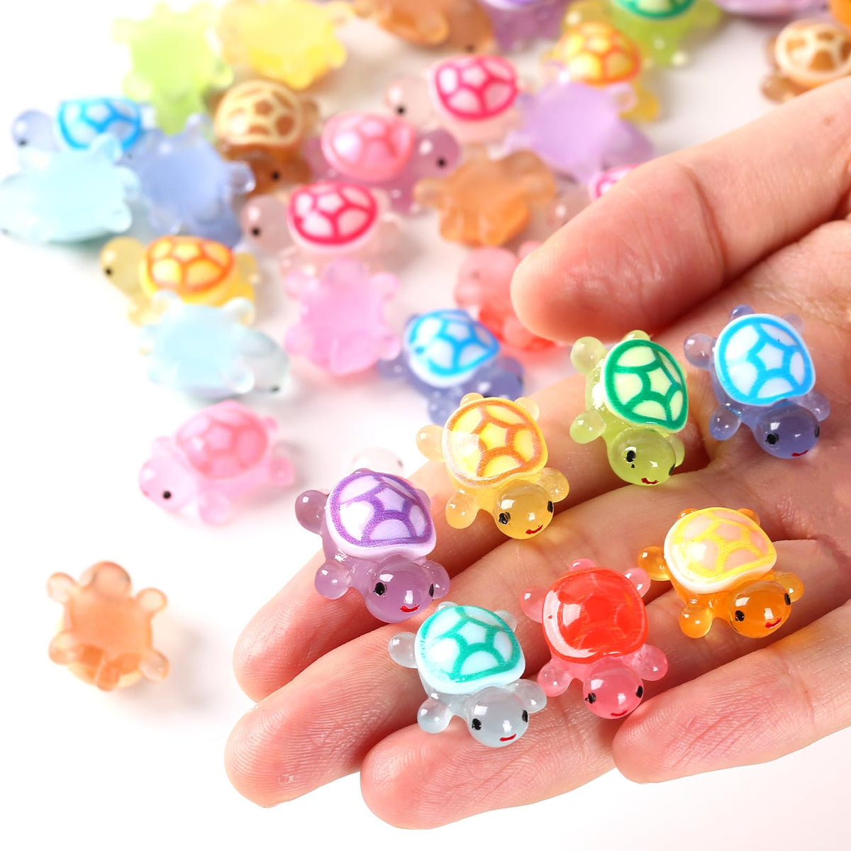 Ysofun 70Pcs Luminous Mini Resin Turtles – Rainbow 7 Colors for Dollhouses, Gardens & Micro-Landscapes