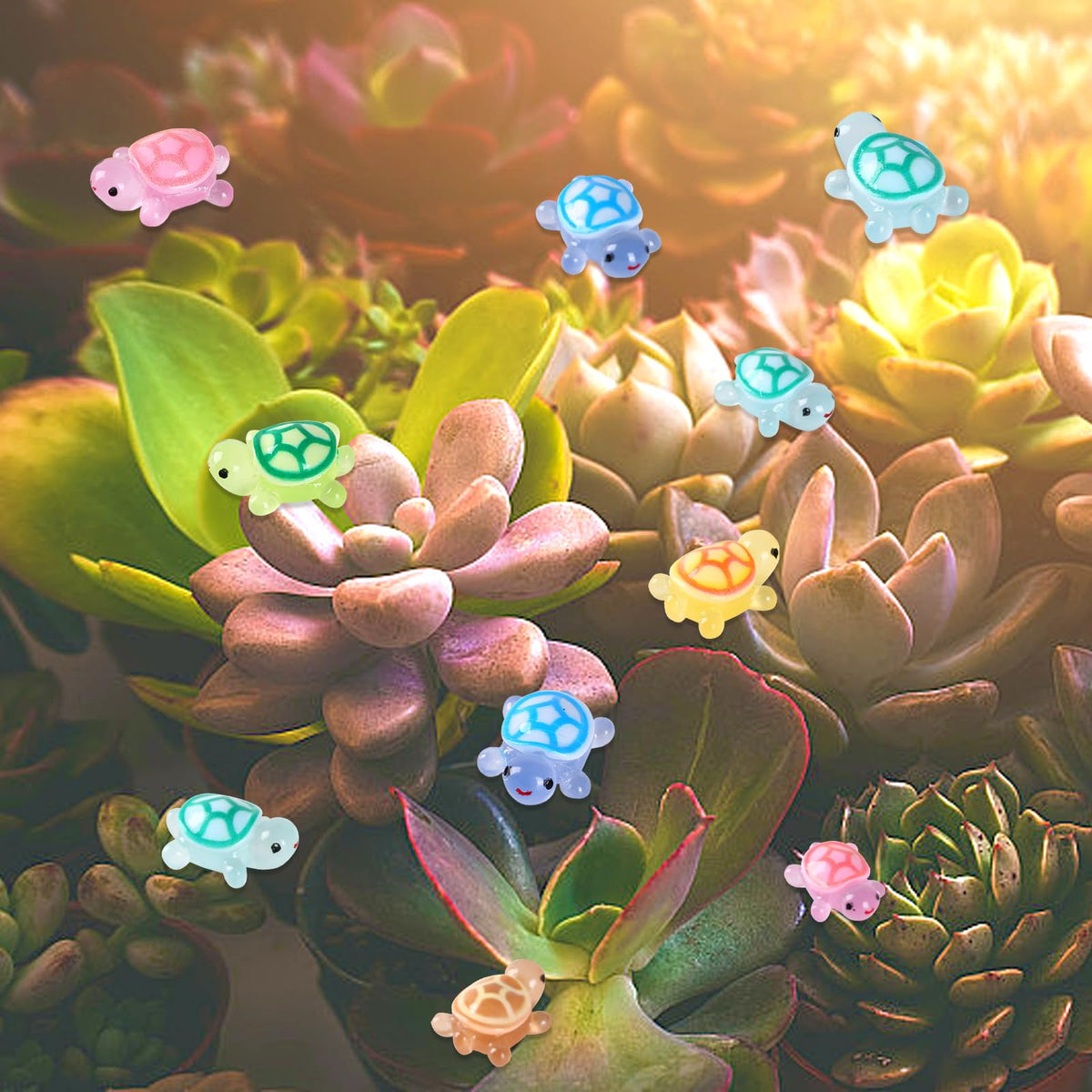 Ysofun 70Pcs Luminous Mini Resin Turtles – Rainbow 7 Colors for Dollhouses, Gardens & Micro-Landscapes