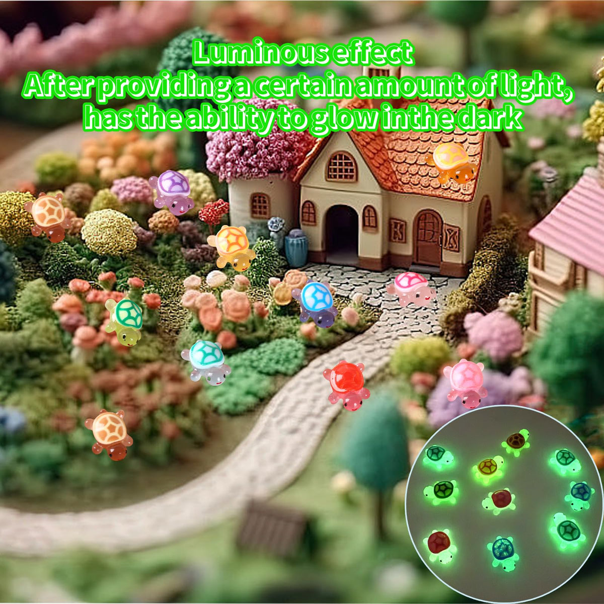 Ysofun 70Pcs Luminous Mini Resin Turtles – Rainbow 7 Colors for Dollhouses, Gardens & Micro-Landscapes