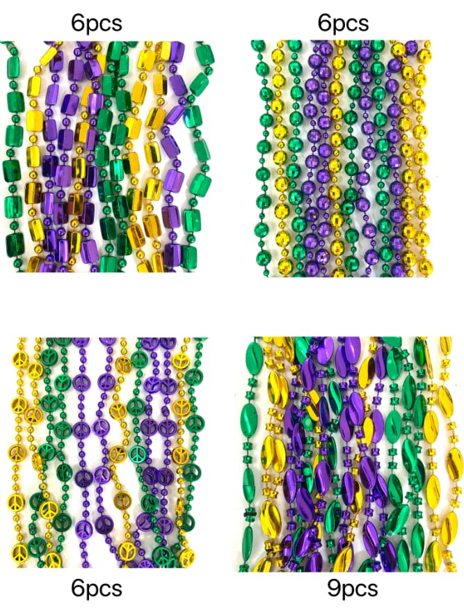 YSPPF 102 Pcs Mardi Gras Bead Necklaces – Gold Purple Green Carnival Beads
