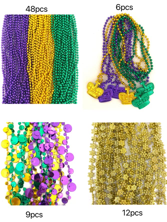 YSPPF 102 Pcs Mardi Gras Bead Necklaces – Gold Purple Green Carnival Beads