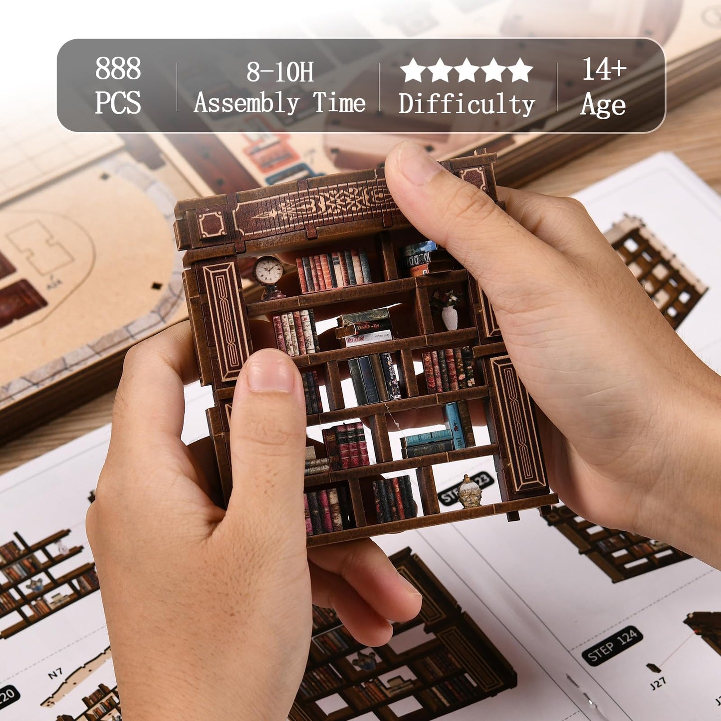 YSWOOD WORLD Book Nook Kit – DIY Miniature House, 3D Puzzle with LED Light