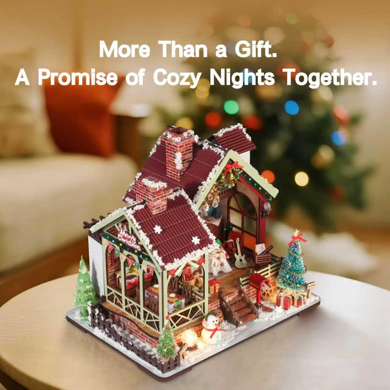 YSWOOD WORLD DIY Miniature House Kit – Christmas Warm Lodge Dollhouse for Adults & Teens