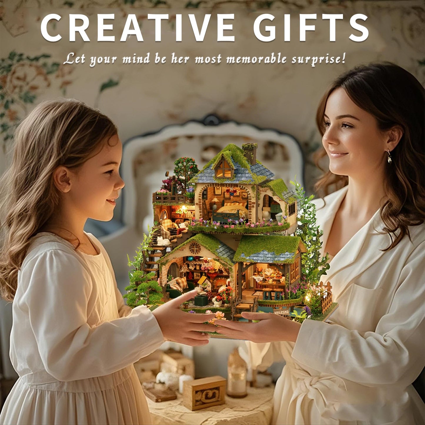 YSWOOD WORLD DIY Miniature House Kit – Forest Adventure with LED Lighting | Dollhouse Kit for Teens & Adults