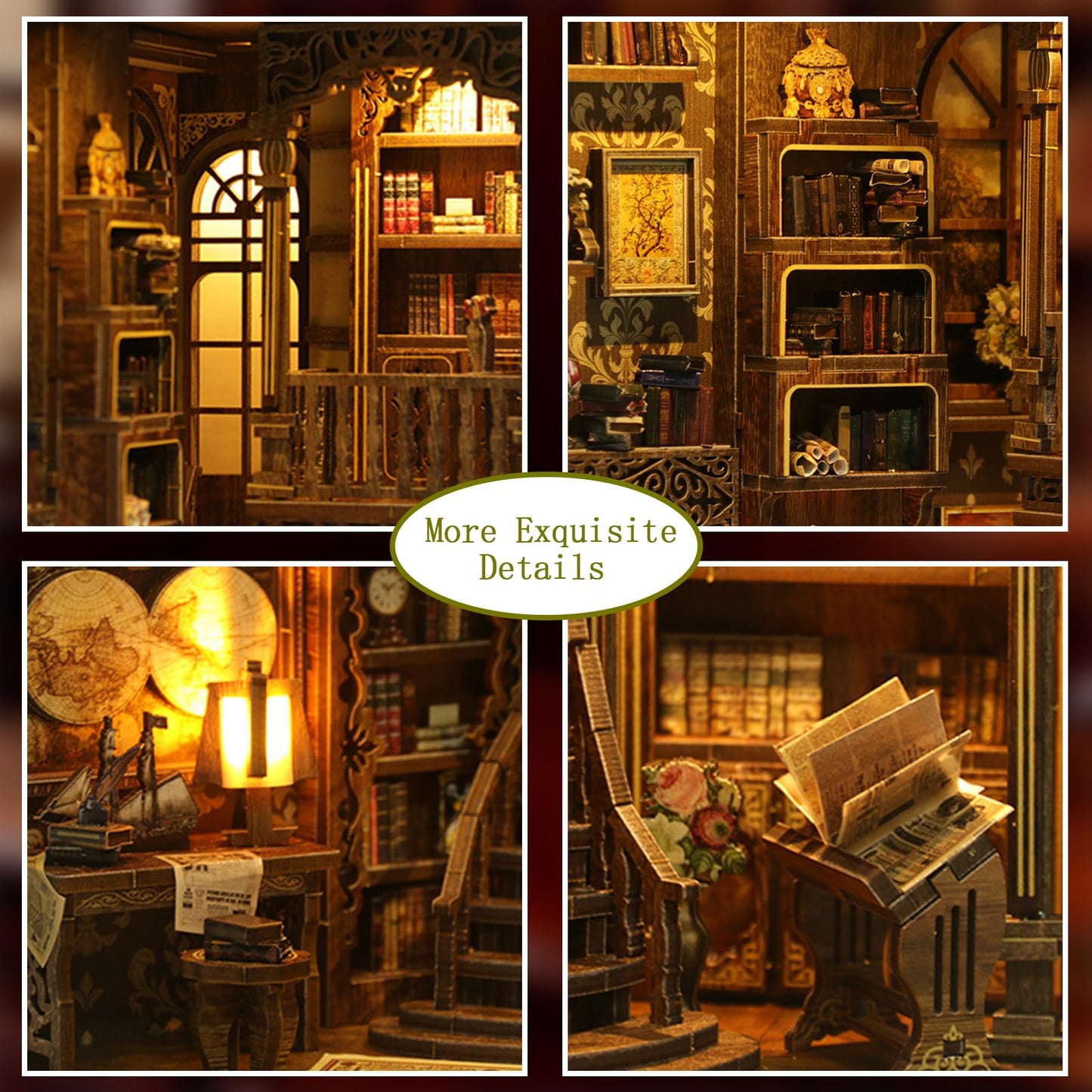 YSWOOD WORLD Book Nook Kit – DIY 3D Wooden Miniature House with Sensor LED Lighting