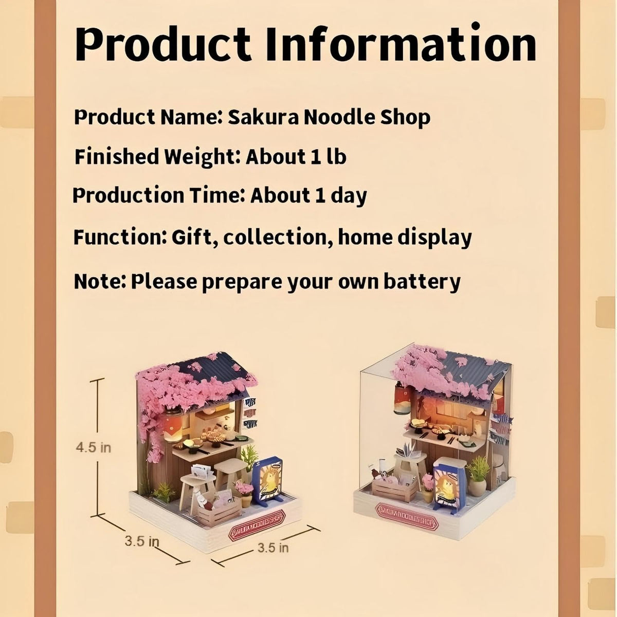 YSWOOD WORLD DIY Sakura Noodle Shop Miniature House Kit with LED & Dust Cover