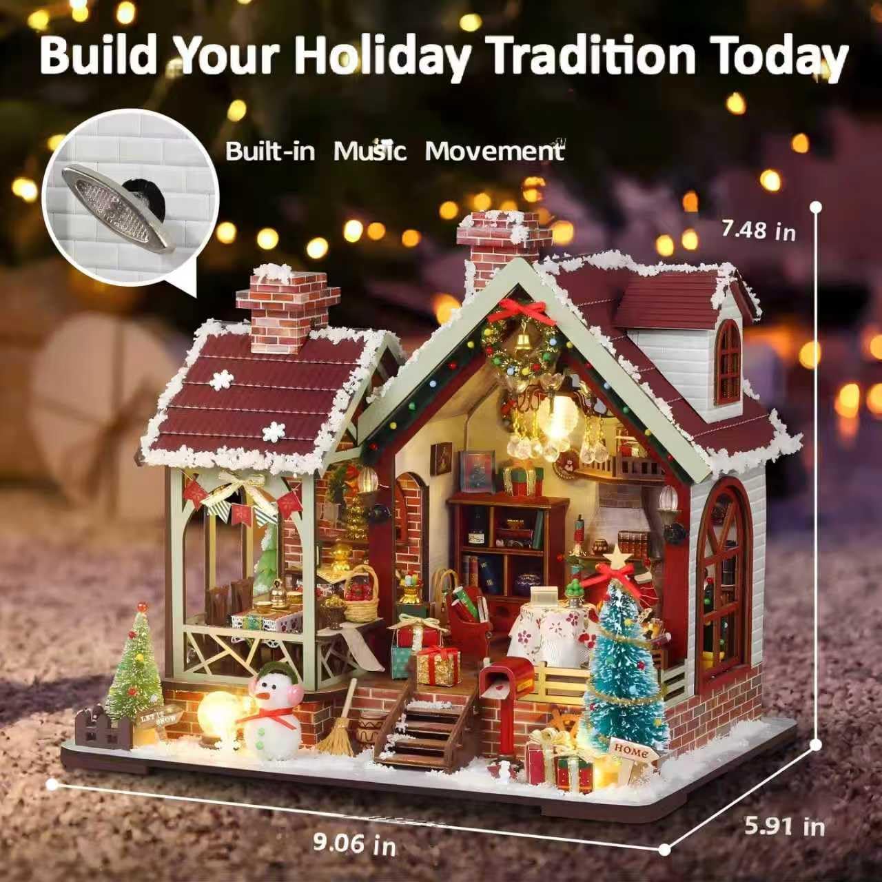 YSWOOD WORLD DIY Miniature House Kit – Christmas Warm Lodge Dollhouse for Adults & Teens