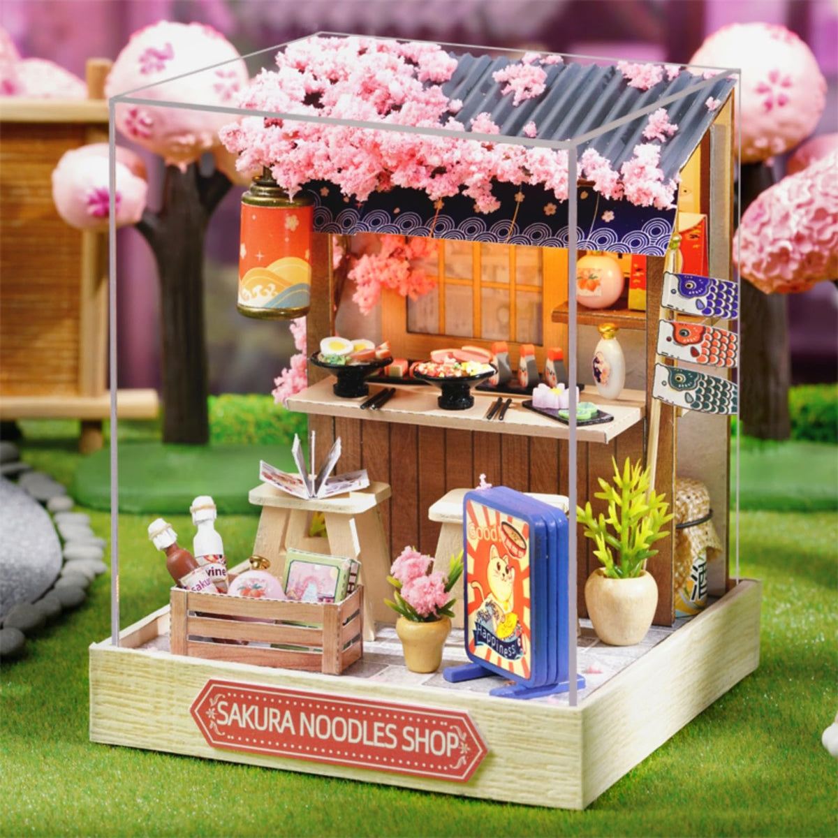 YSWOOD WORLD DIY Sakura Noodle Shop Miniature House Kit with LED & Dust Cover