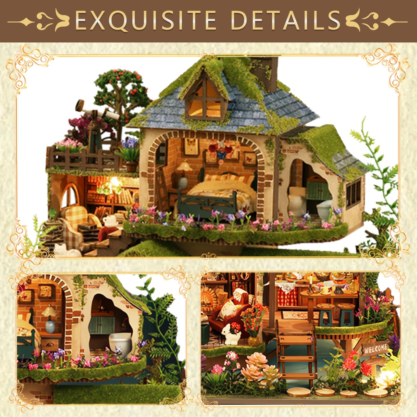 YSWOOD WORLD DIY Miniature House Kit – Forest Adventure with LED Lighting | Dollhouse Kit for Teens & Adults