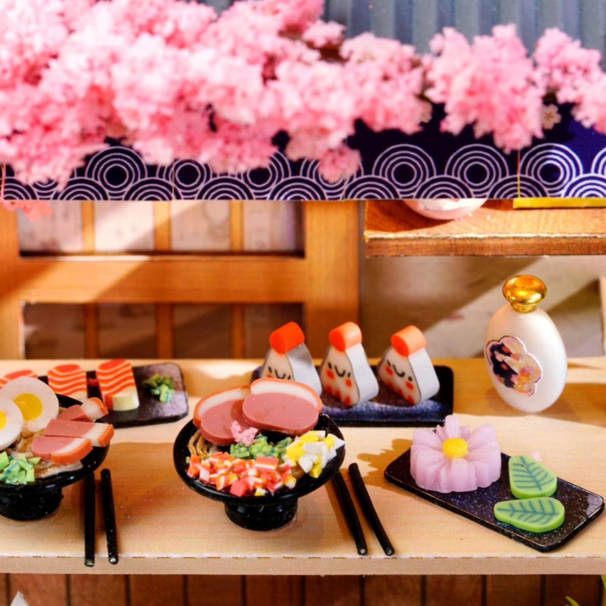 YSWOOD WORLD DIY Sakura Noodle Shop Miniature House Kit with LED & Dust Cover