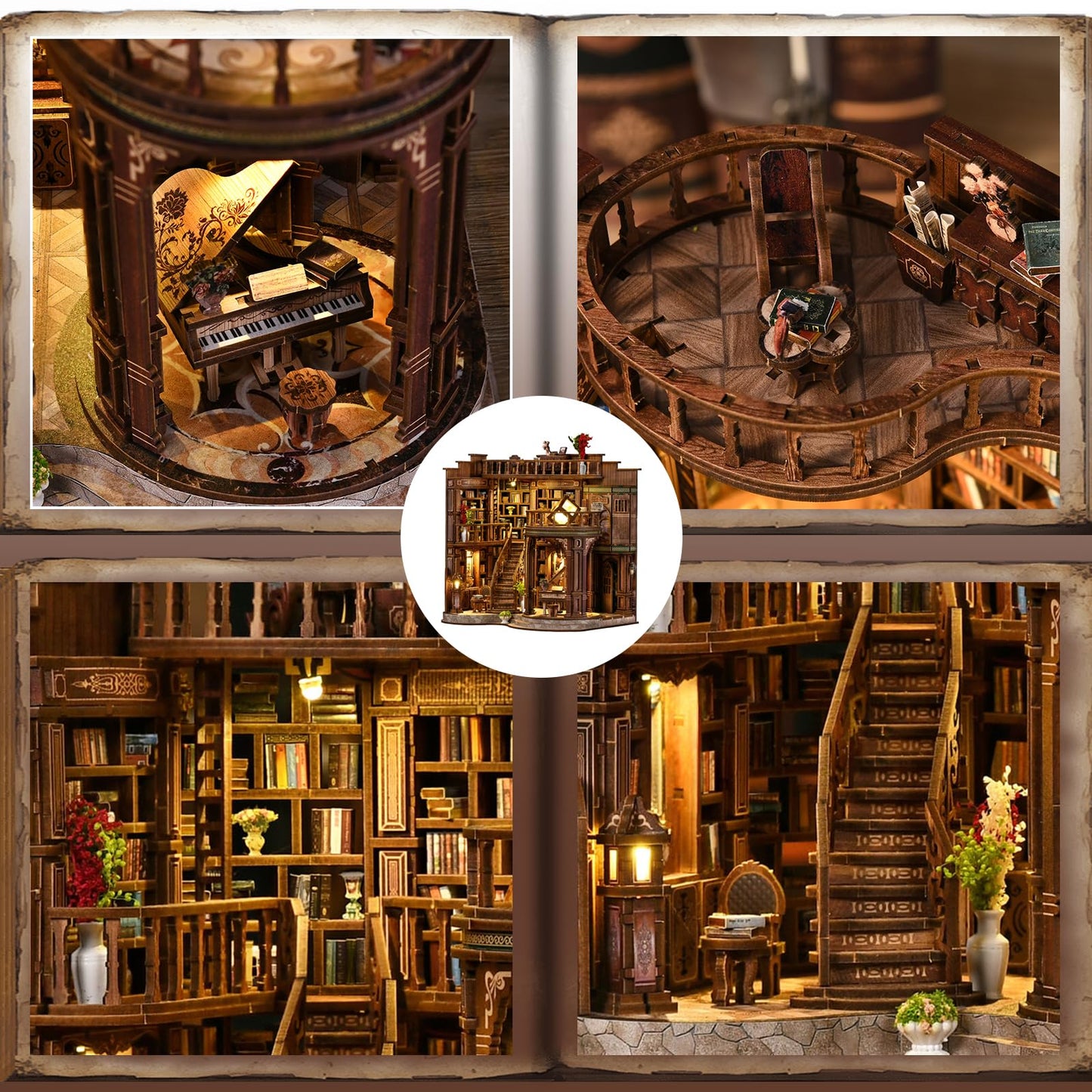 YSWOOD WORLD Book Nook Kit – DIY Miniature House, 3D Puzzle with LED Light