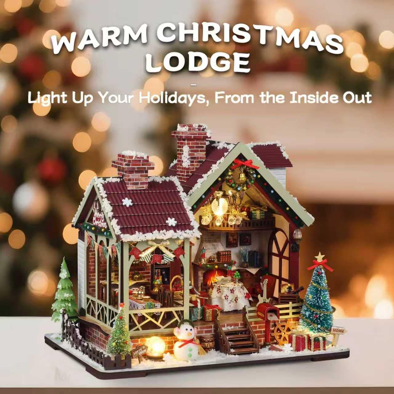 YSWOOD WORLD DIY Miniature House Kit – Christmas Warm Lodge Dollhouse for Adults & Teens