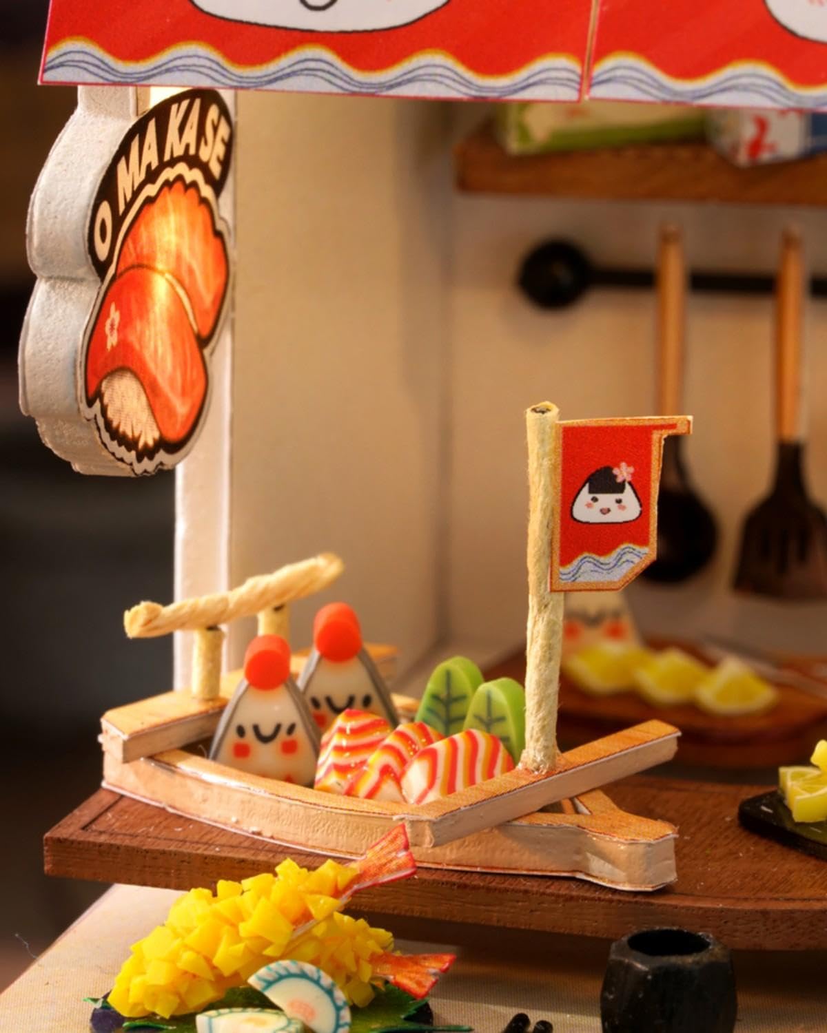 YSWOOD WORLD DIY Miniature House Kit with LED & Dust Cover – Revolving Food Theme Dollhouse