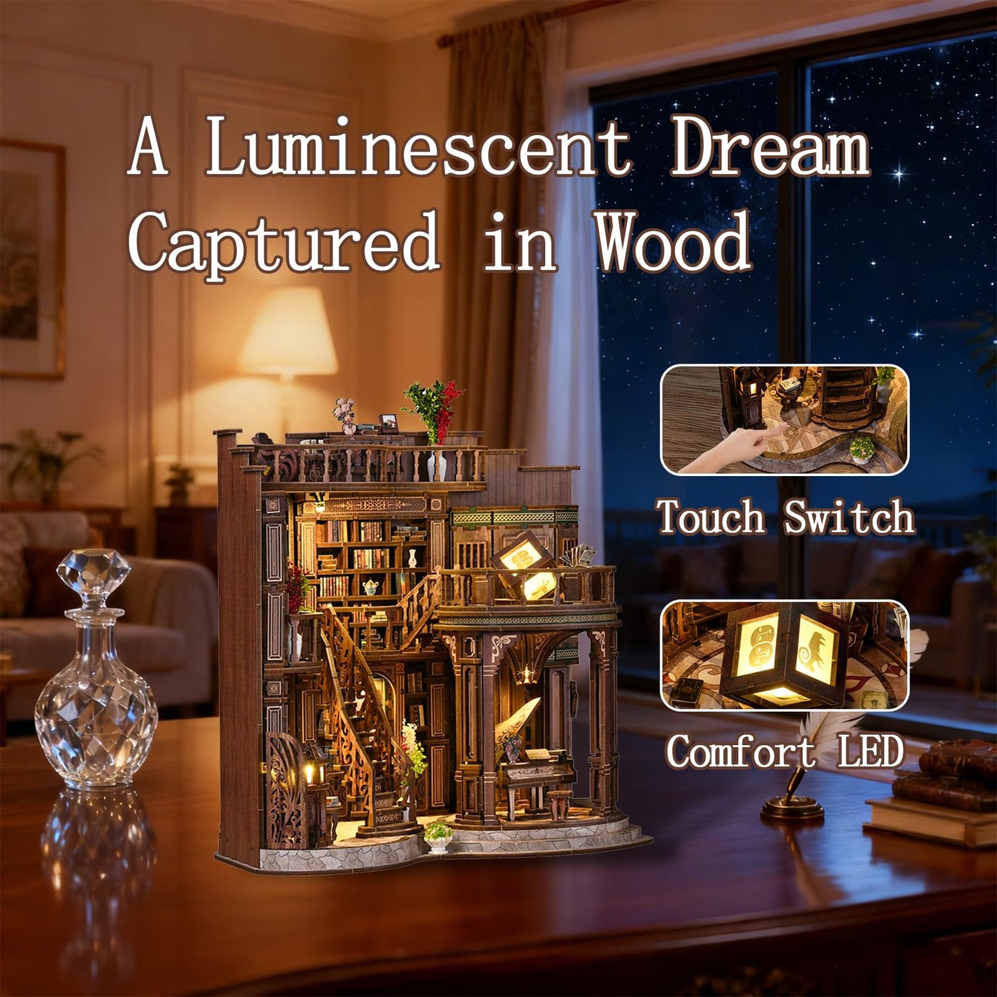 YSWOOD WORLD Book Nook Kit – DIY Miniature House, 3D Puzzle with LED Light