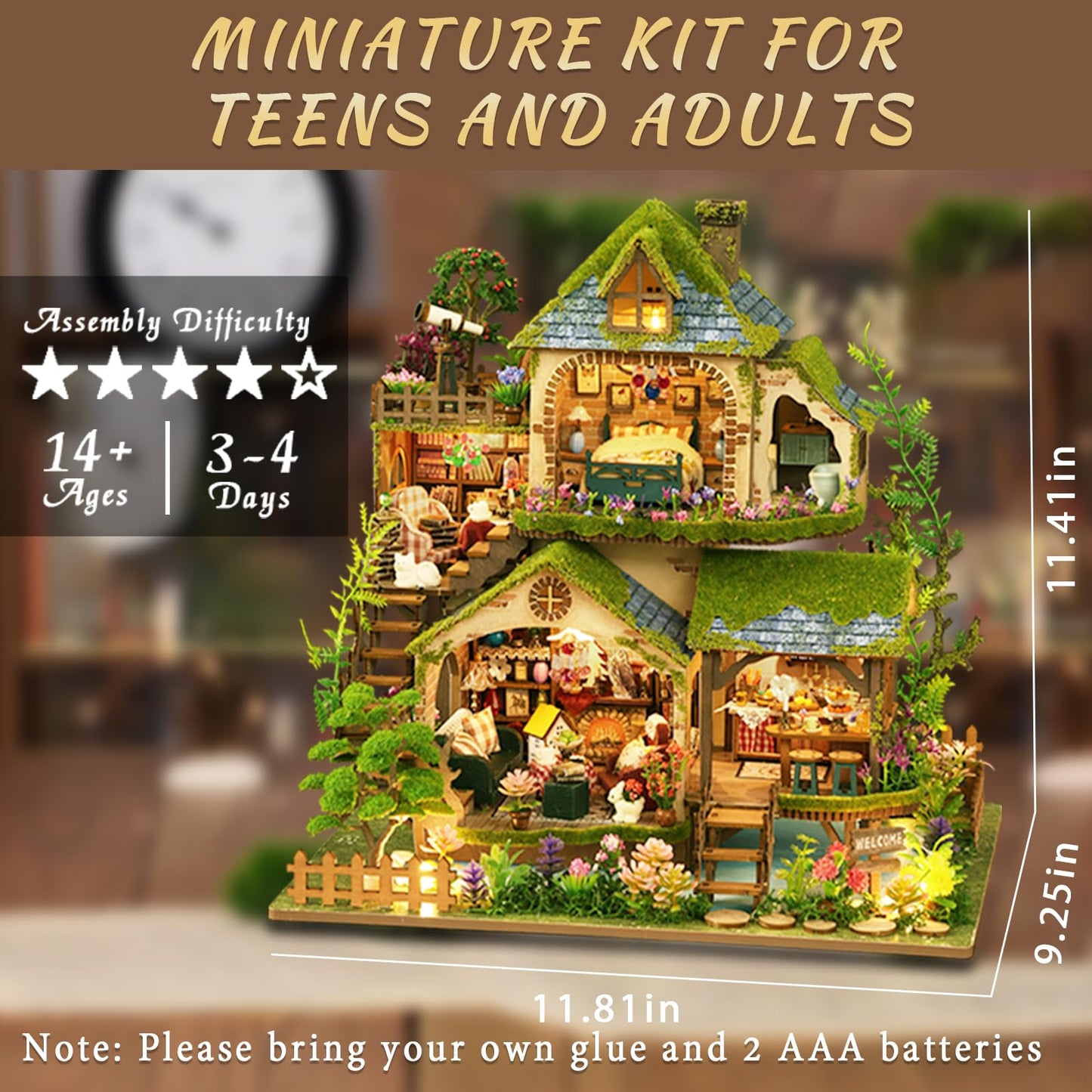 YSWOOD WORLD DIY Miniature House Kit – Forest Adventure with LED Lighting | Dollhouse Kit for Teens & Adults