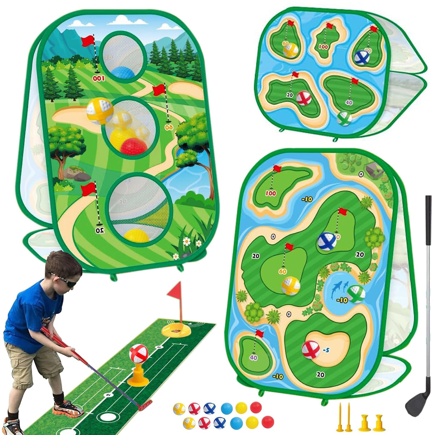 YSZZYSM 4-In-1 Kids Sticky Golf Set – Indoor/Outdoor Practice & Games