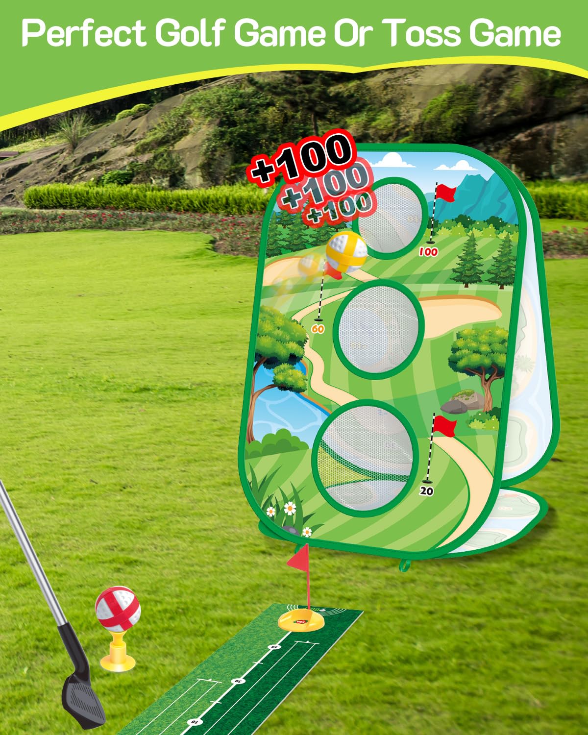 YSZZYSM 4-In-1 Kids Sticky Golf Set – Indoor/Outdoor Practice & Games