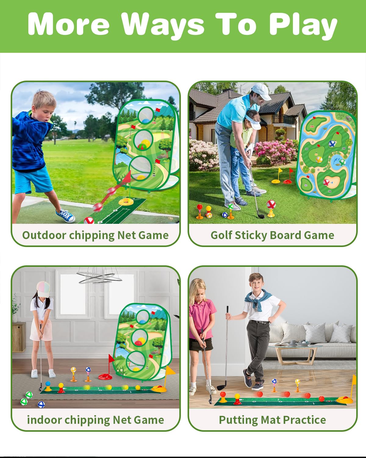 YSZZYSM 4-In-1 Kids Sticky Golf Set – Indoor/Outdoor Practice & Games