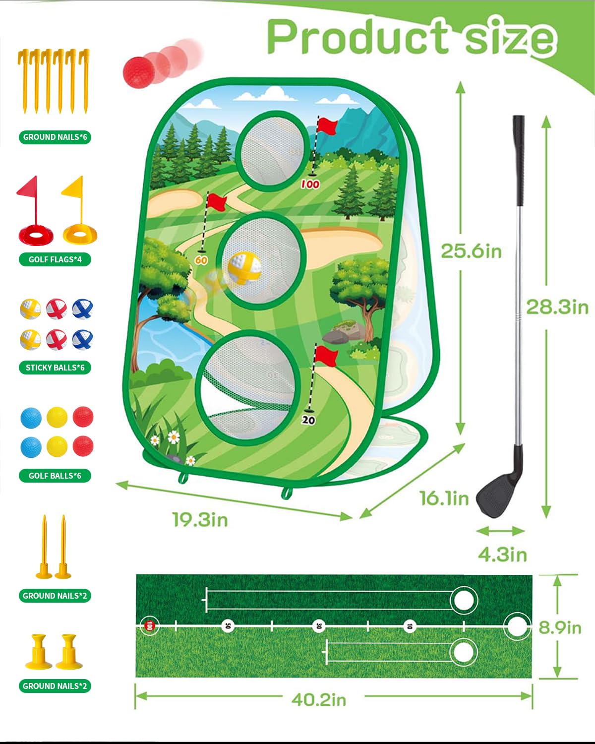 YSZZYSM 4-In-1 Kids Sticky Golf Set – Indoor/Outdoor Practice & Games