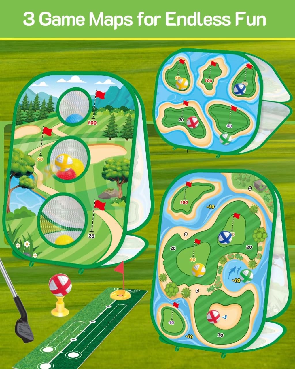 YSZZYSM 4-In-1 Kids Sticky Golf Set – Indoor/Outdoor Practice & Games