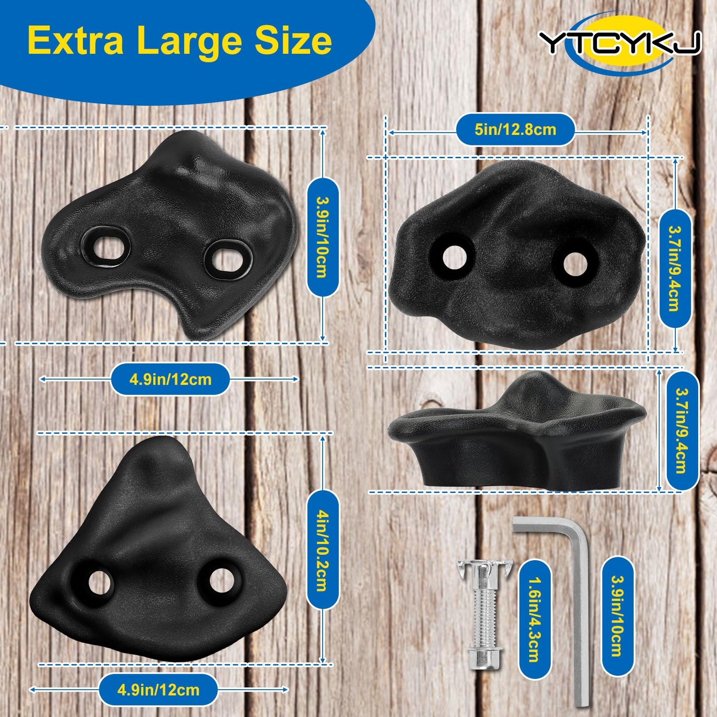 YTCYKJ 10PCS Rock Climbing Holds for Kids and Adults – Extra Large Indoor/Outdoor Wall Kit with Mounting Hardware