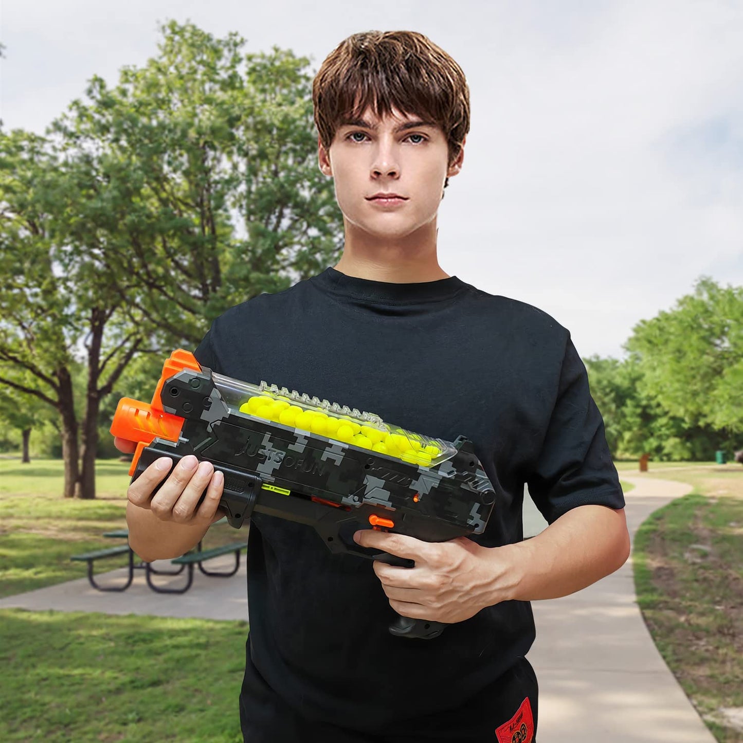 YTSWELE Blaster Gun with Protective Goggles — 110 FPS, 100 Rounds, Nerf Hyper Compatible (Camo)