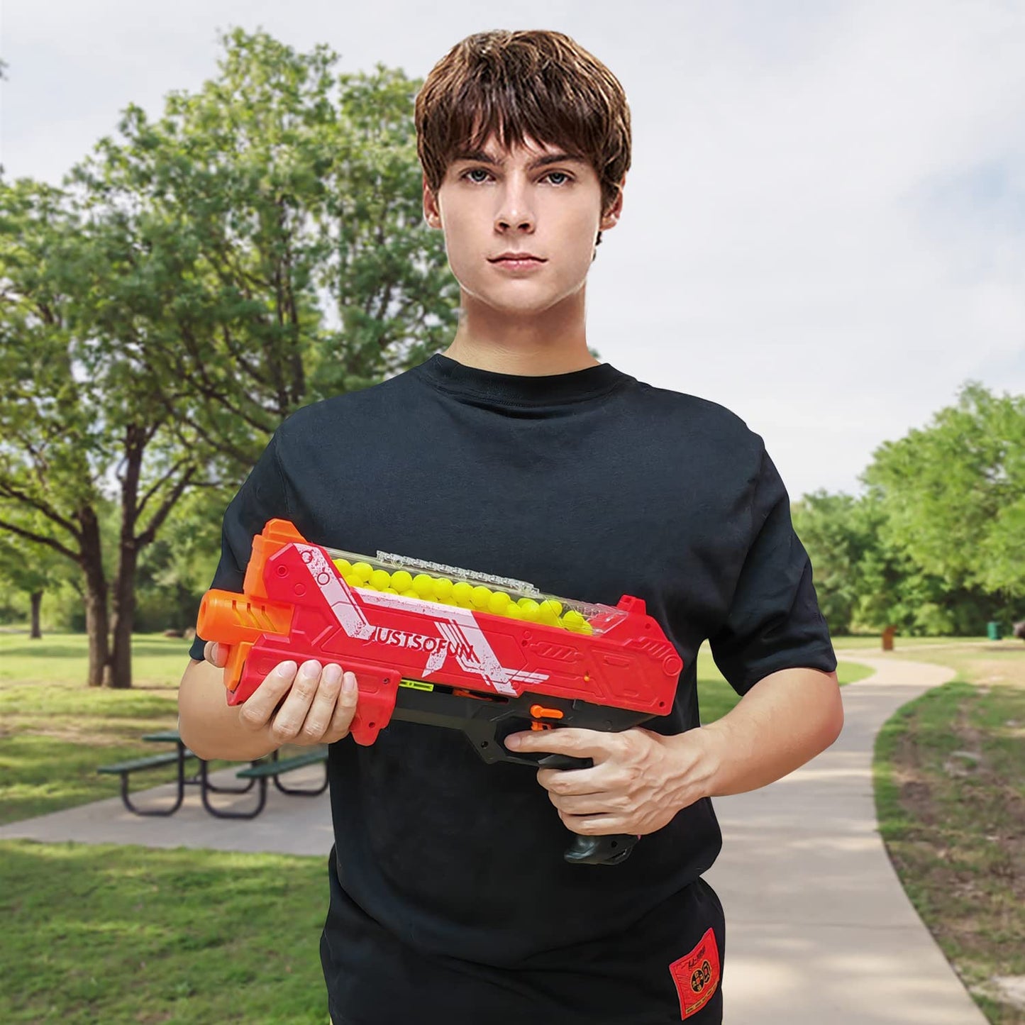 YTSWELE Blaster Gun with Protective Goggles — 100 Nerf Hyper Rounds, 110 FPS, 50-Round Hopper (Red)