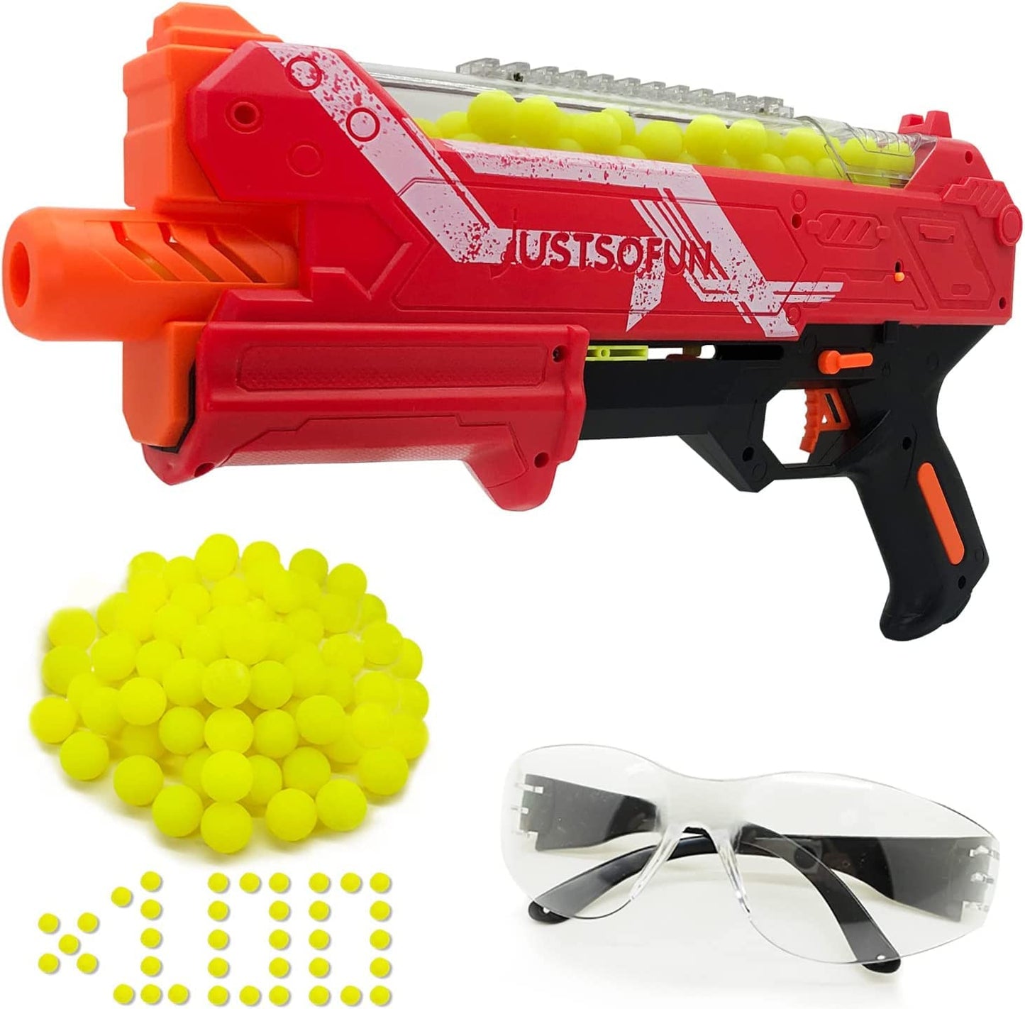 YTSWELE Blaster Gun with Protective Goggles — 100 Nerf Hyper Rounds, 110 FPS, 50-Round Hopper (Red)