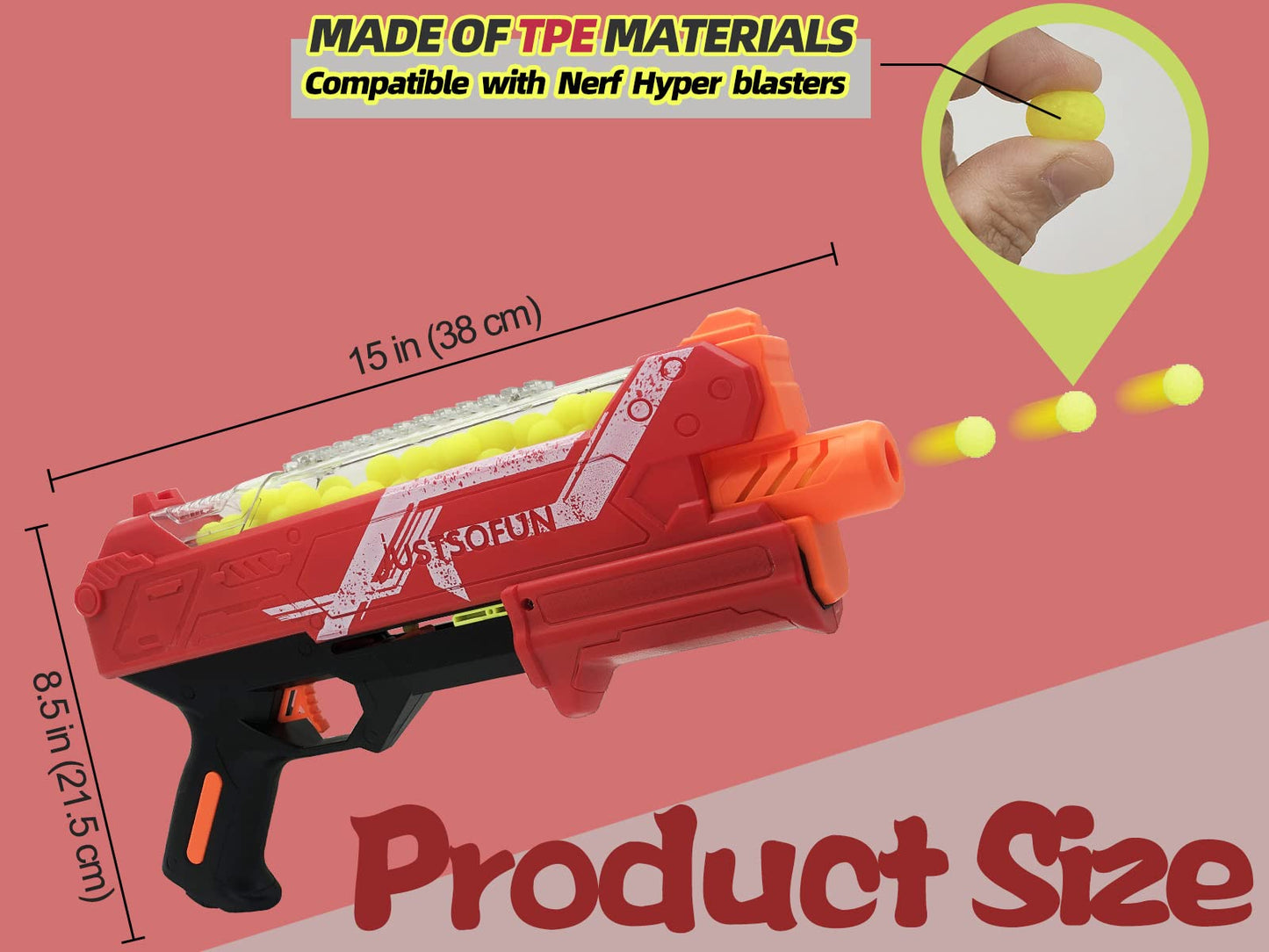 YTSWELE Blaster Gun with Protective Goggles — 100 Nerf Hyper Rounds, 110 FPS, 50-Round Hopper (Red)