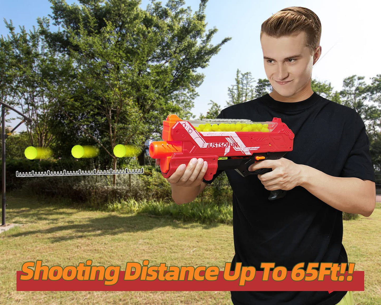 YTSWELE Blaster Gun with Protective Goggles — 100 Nerf Hyper Rounds, 110 FPS, 50-Round Hopper (Red)