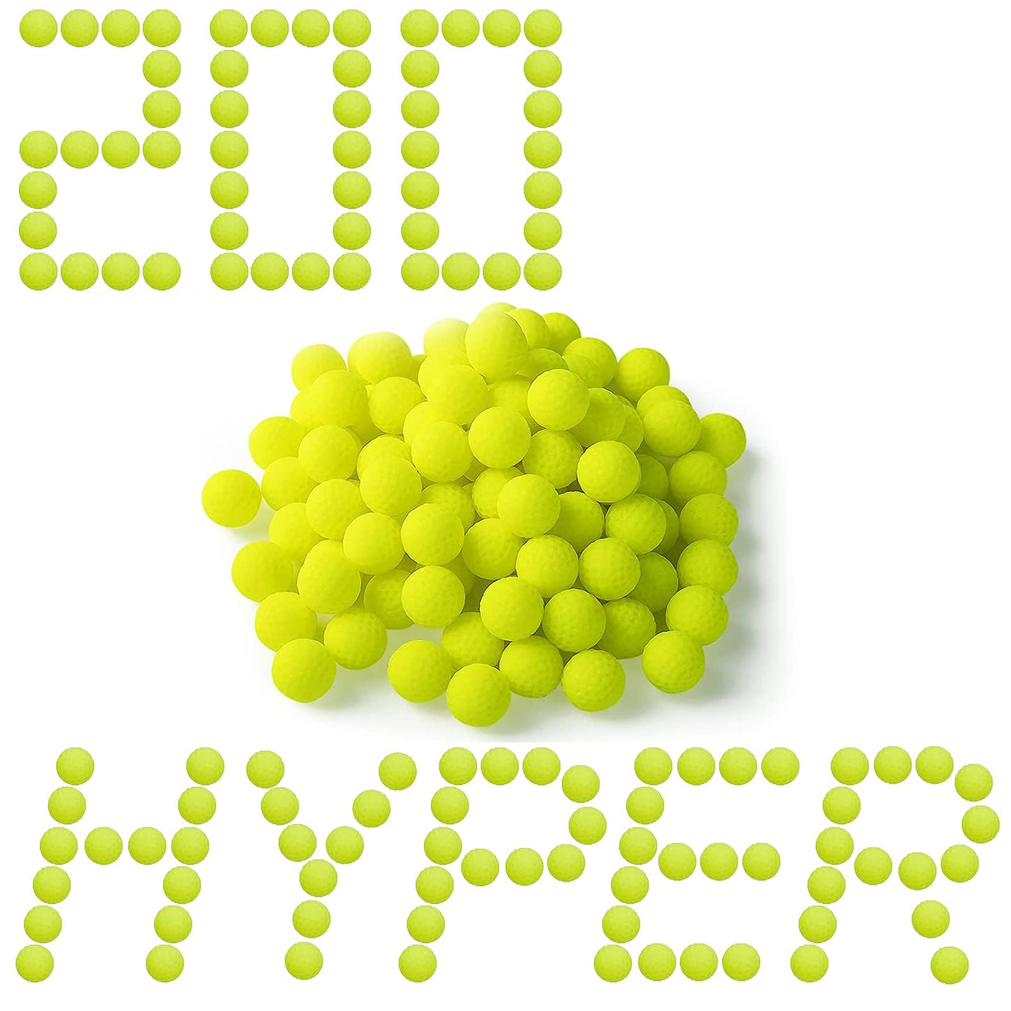 YTSWELE 200 Rounds Refill Balls for Nerf Hyper Blaster Series – Neon Yellow 0.55-inch