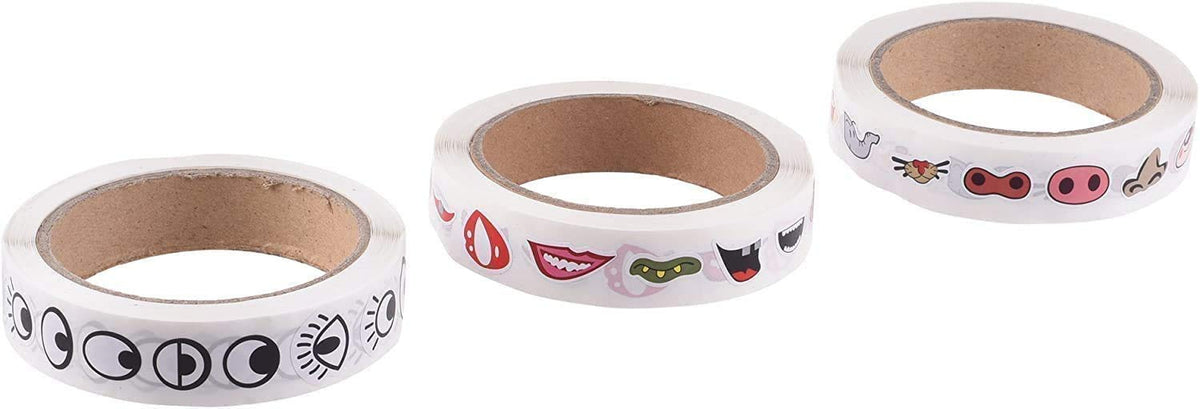 YTYKINOY 3 Rolls 3000pcs Colorful Eye Nose Mouth Stickers – DIY Cartoon Decals
