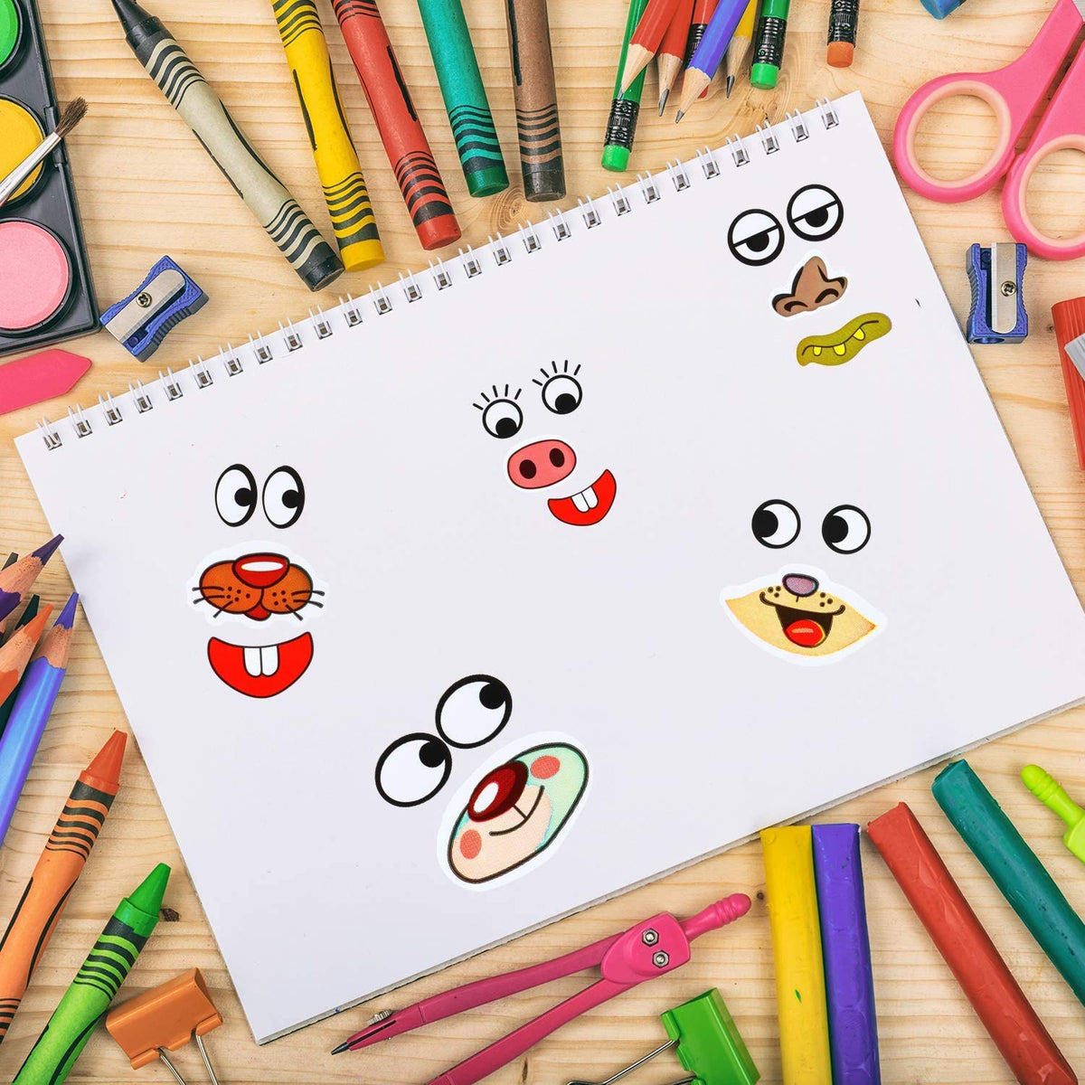 YTYKINOY 3 Rolls 3000pcs Colorful Eye Nose Mouth Stickers – DIY Cartoon Decals