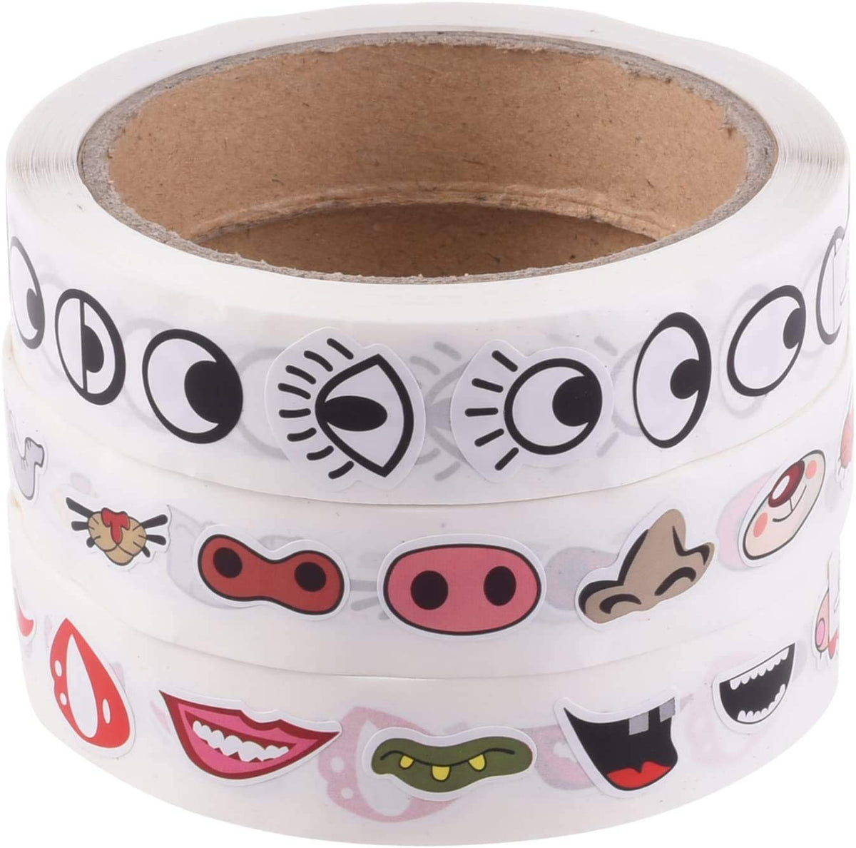 YTYKINOY 3 Rolls 3000pcs Colorful Eye Nose Mouth Stickers – DIY Cartoon Decals