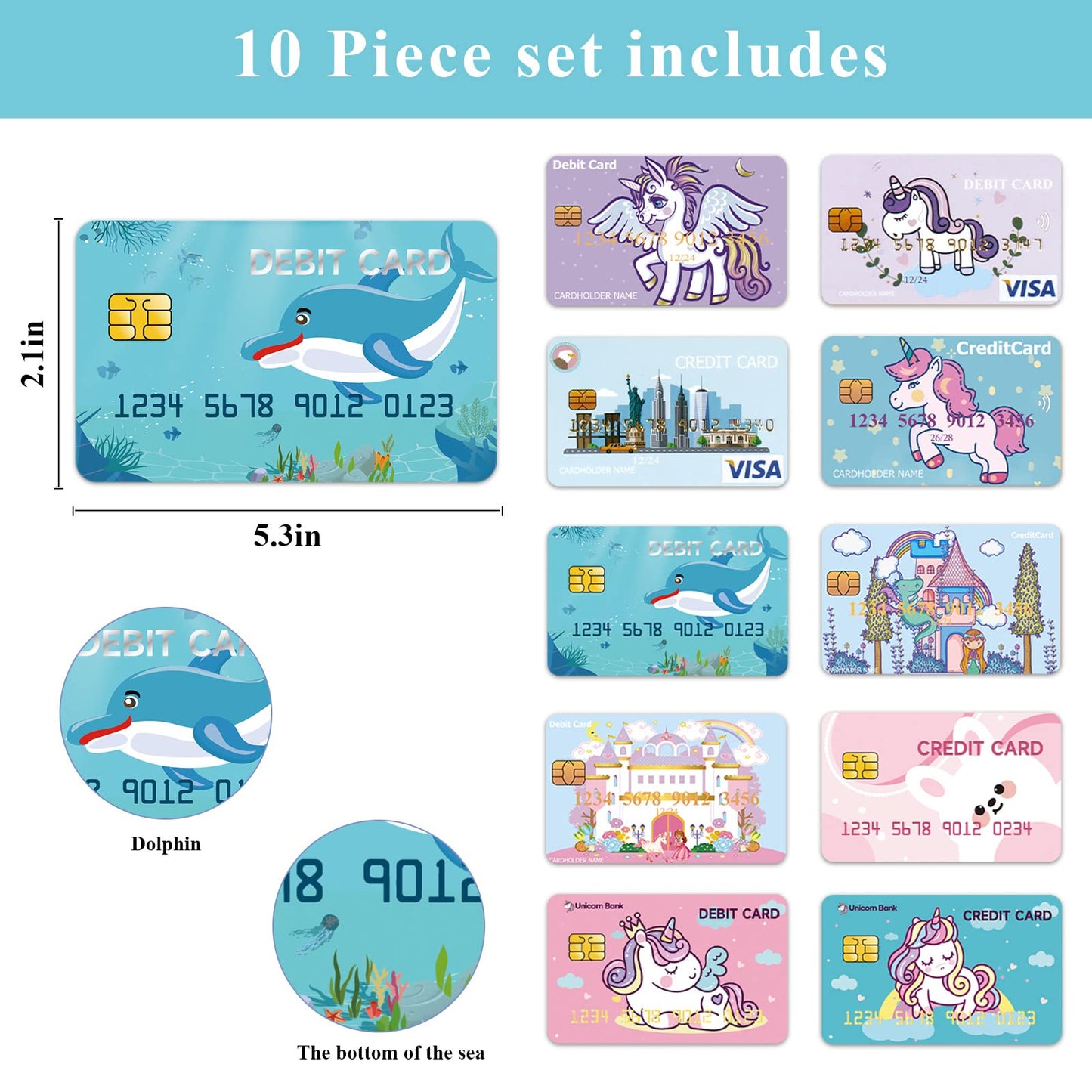 YTYOTO Fake Credit Cards for Kids – 10pc Play Debit & Credit Cards Set