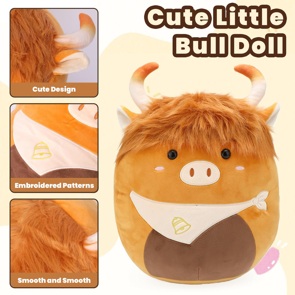 Yytoyshop Highland Cows Plush Pillow - Adorable Cow Stuffed Animal & Home Decor