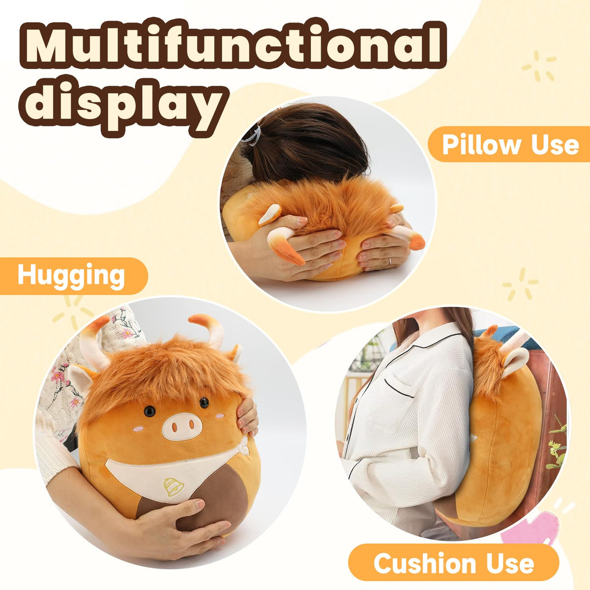 Yytoyshop Highland Cows Plush Pillow - Adorable Cow Stuffed Animal & Home Decor