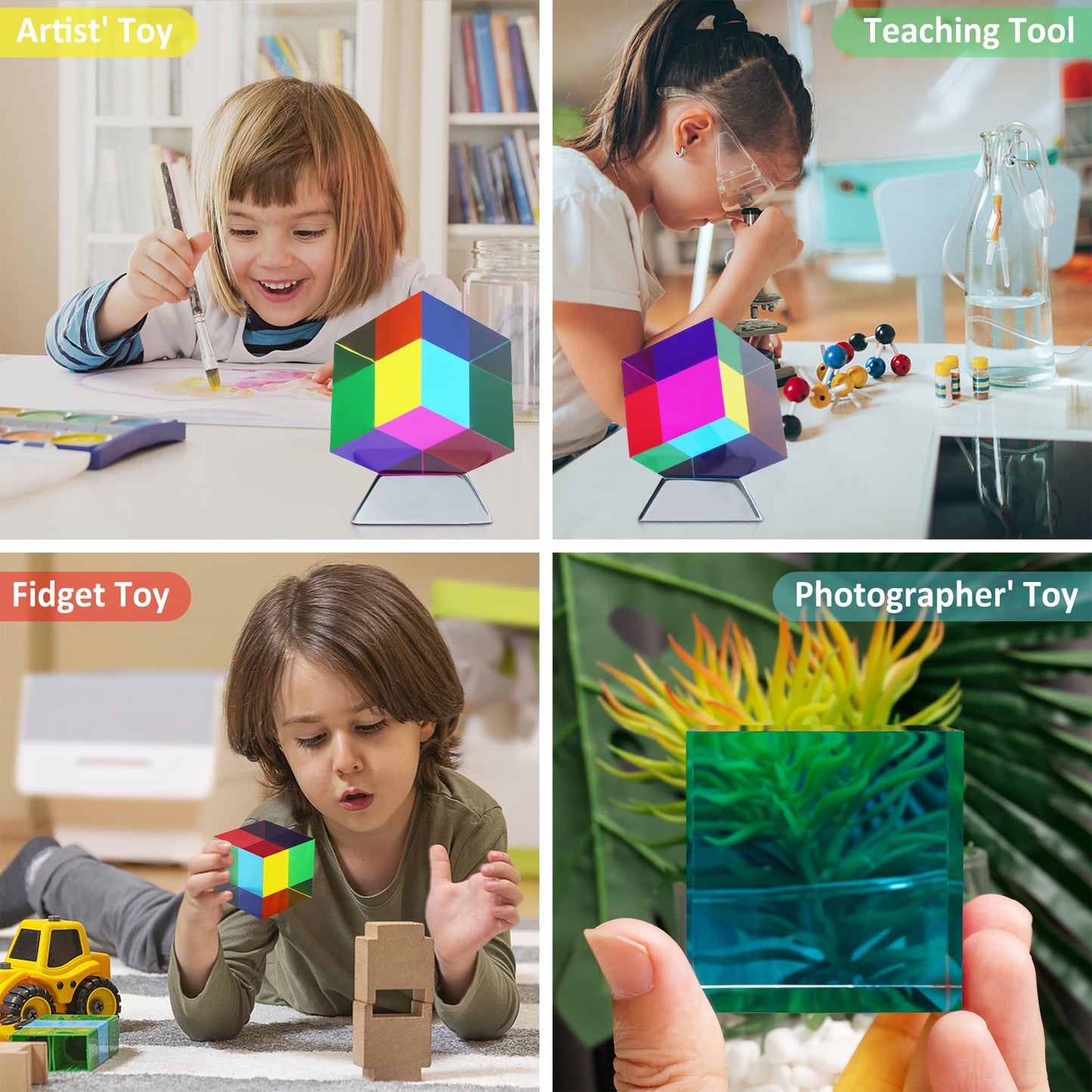 YuanDian CMY Cube with Stand – Color Mixing Acrylic Prism for Desk & Education